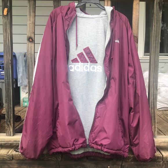 Adidas Burgundy Reversesble Windbreaker with Logo - Picture 1 of 8